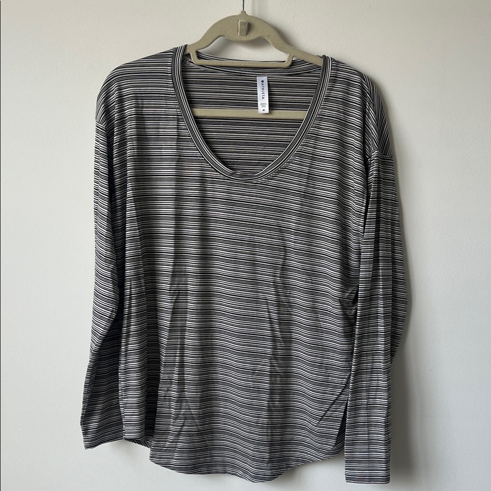 Athleta Cloudlight Striped Long Sleeve Top Black Cream Size M